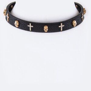 Skull & Cross Studs Choker Necklace - Black